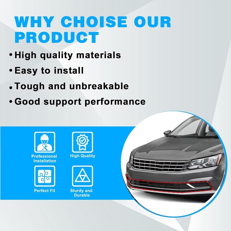 Sekeseauto 3 قطع شبكة أسفل المصد الأمامي وغطاء مصباح الضباب الأمامي، متوافق مع فولكس فاجن باسات S/SEL 2016-2019، استبدال# VW1036141 561853671HRYP JX-7862-CM - Image 4